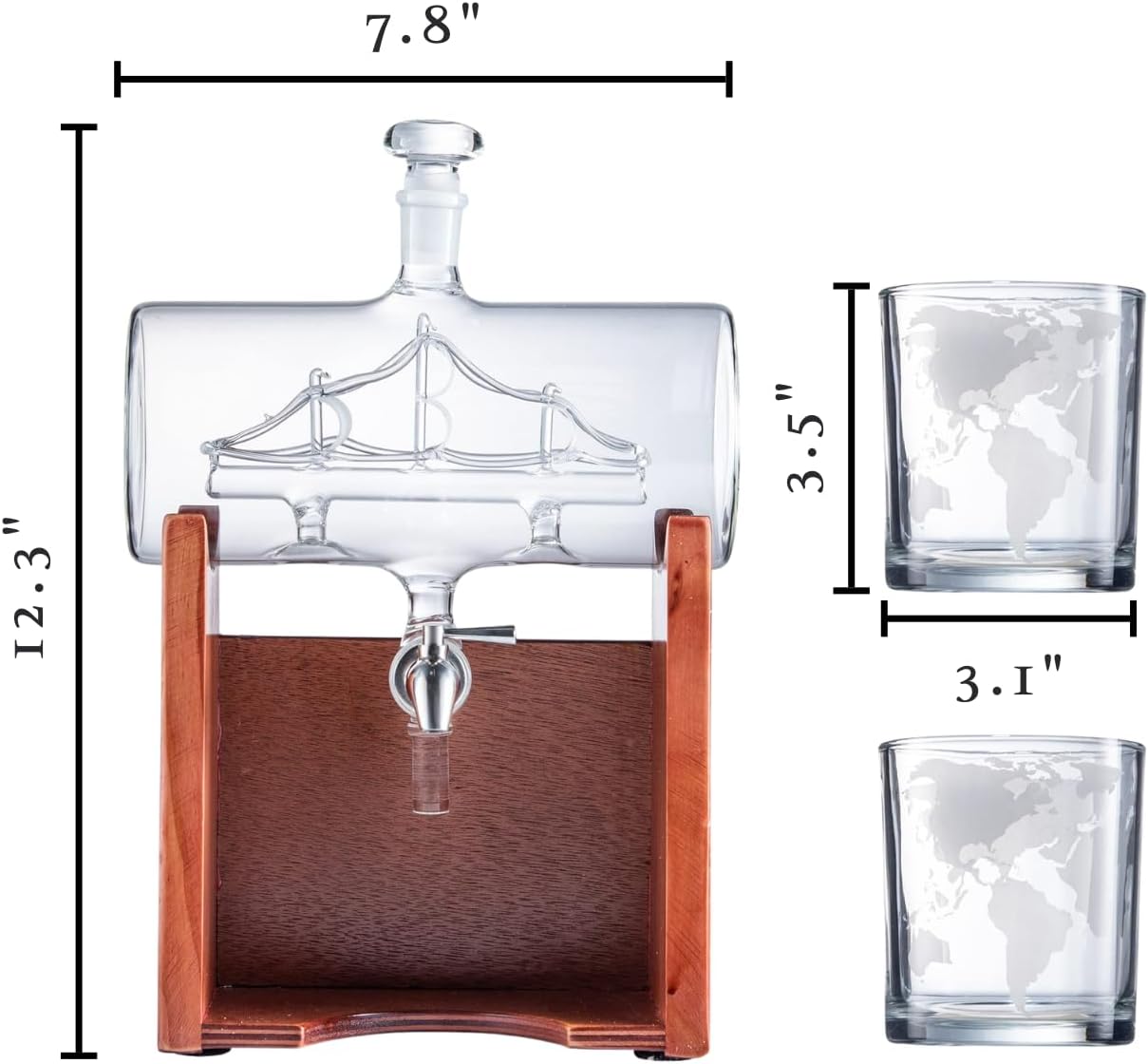 Ancient Ship Whiskey Wine Decanter Set with 2 Whiskey Glasses