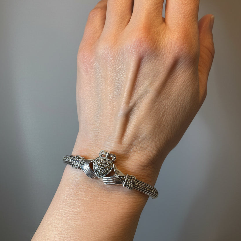Galway Irish Claddagh Marcasite Bracelet in Sterling Silver — view 4