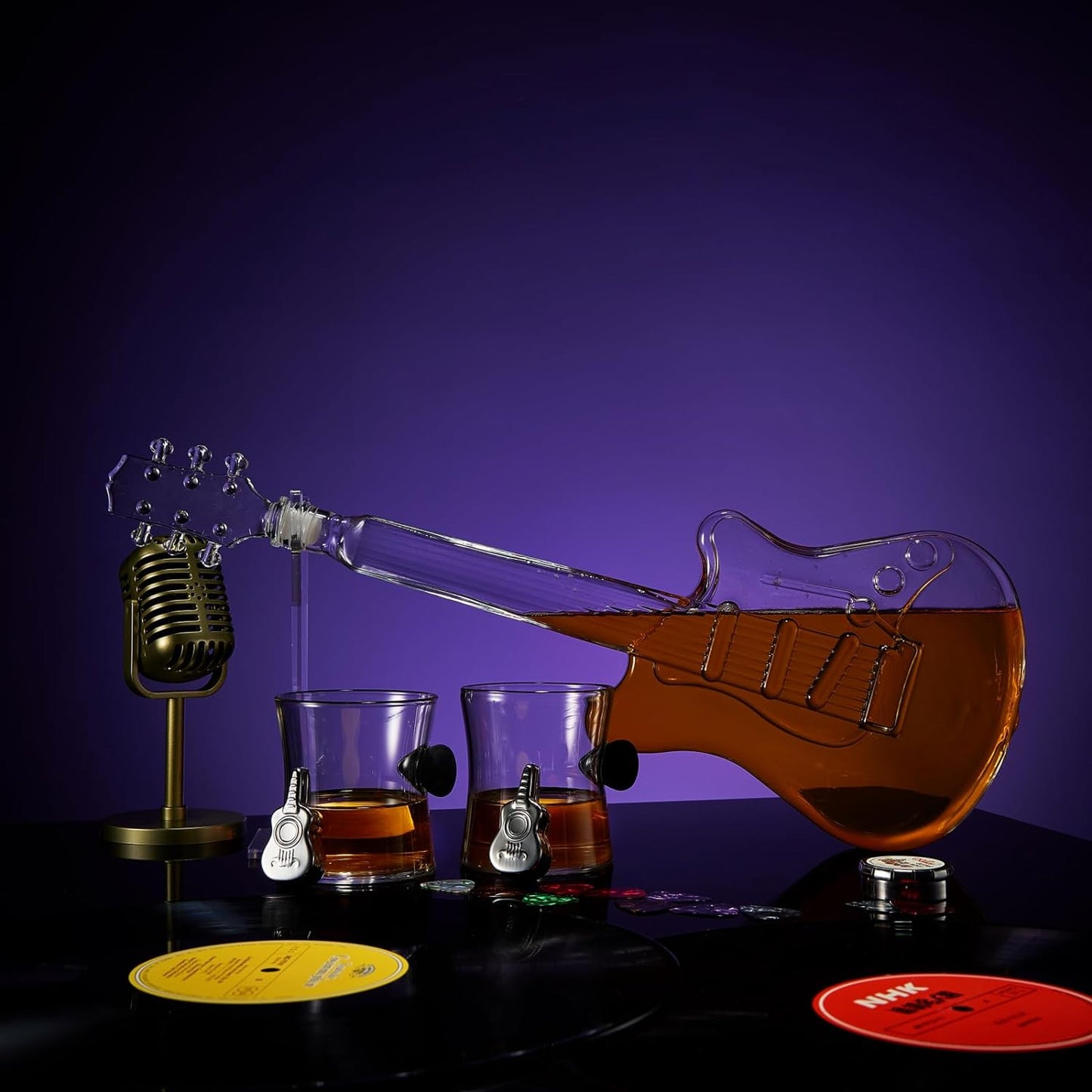 Electric Guitar Whiskey Decanter With 2 Pick Whiskey Glasses