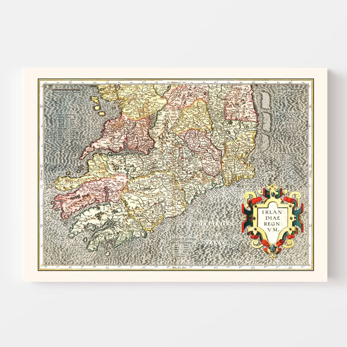 Vintage Map of The Kingdom of Ireland 1623 Wall Art