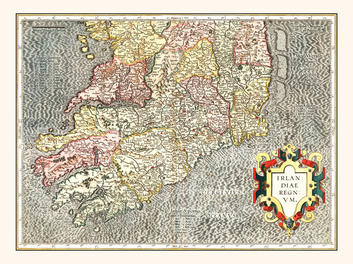 Vintage Map of The Kingdom of Ireland 1623 Wall Art