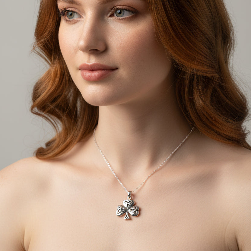 Trinity Knot Irish Shamrock Necklace in Sterling Silver