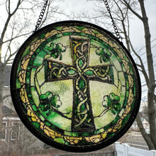 Load image into Gallery viewer, Shamrock Celtic Cross Stained Glass Gift
