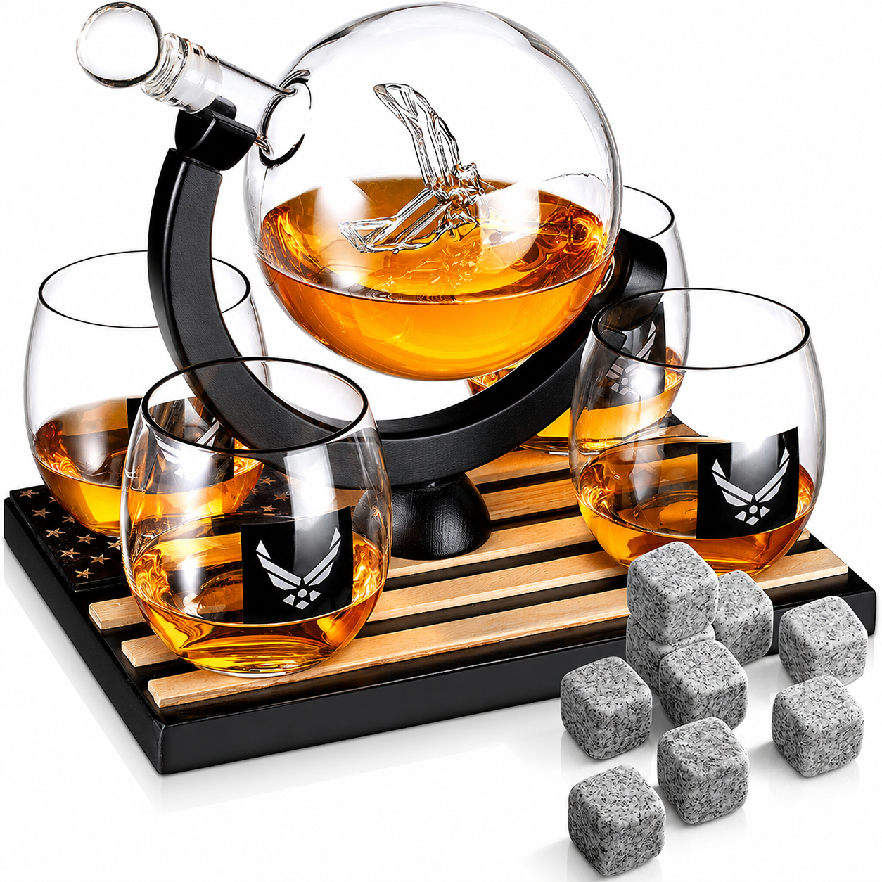 United States Airforce Whisky Decanter Premium Gift with Four Glasses & Whisky Stones