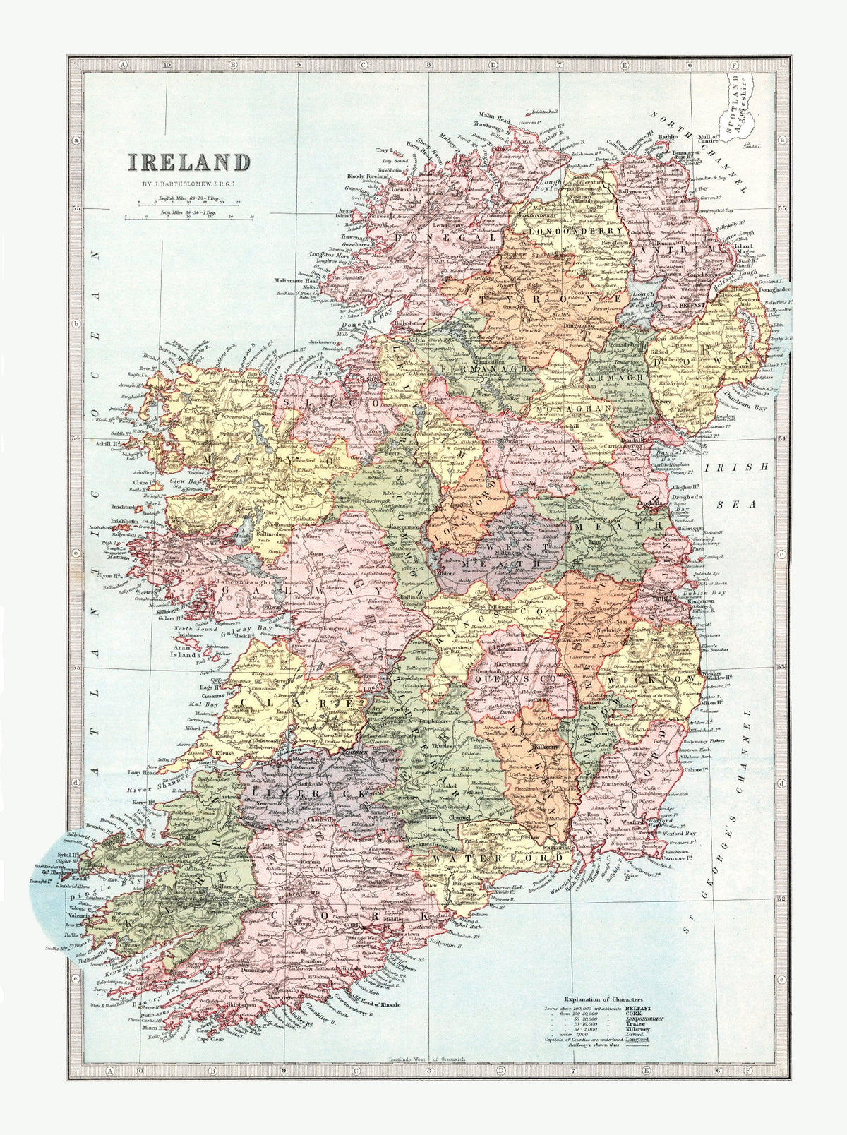 Vintage Map of Ireland 1871 Wall Art