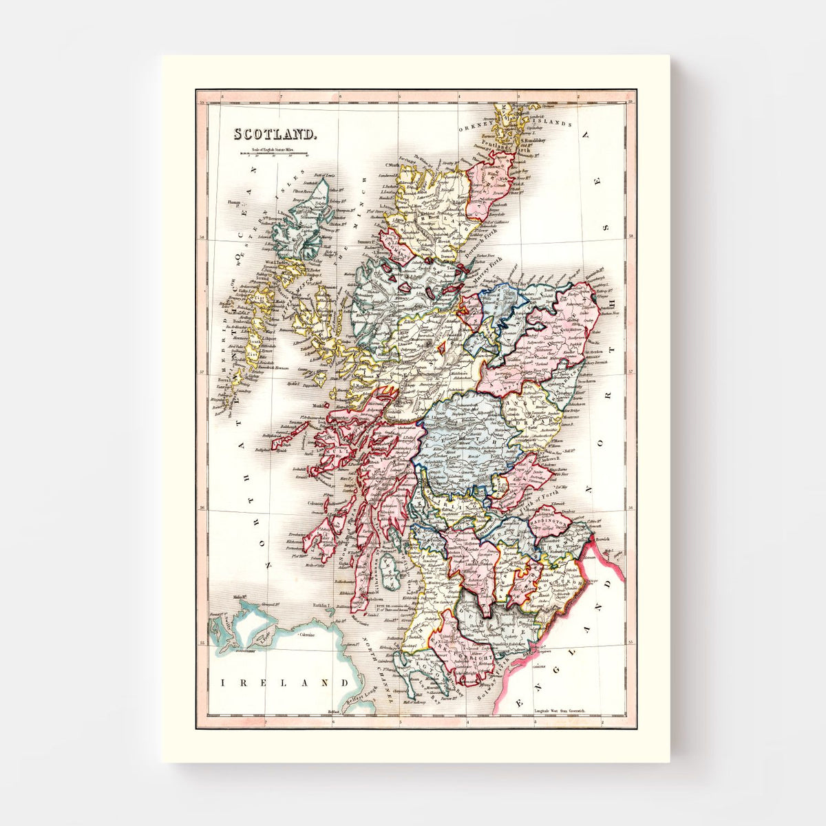 Vintage Map of Scotland 1832 Wall Art