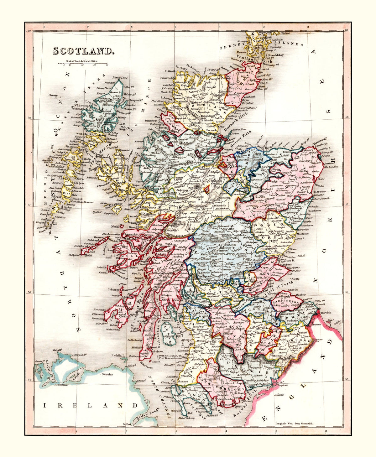 Vintage Map of Scotland 1832 Wall Art