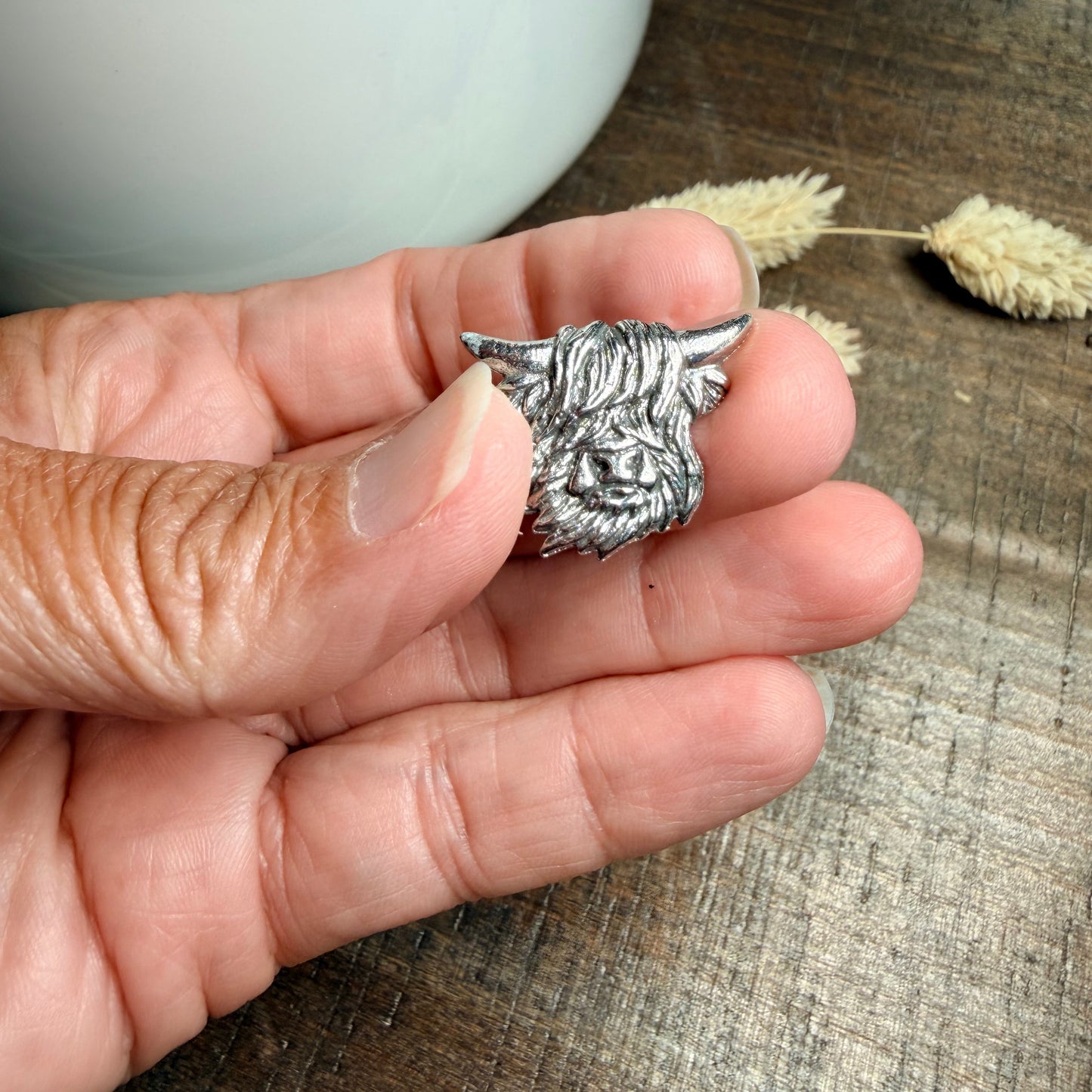 Pewter Highland Cow Lapel Pin - Handmade in Scotland