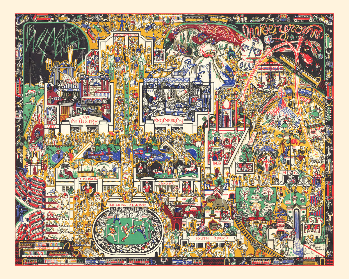 Vintage Pictorial Map of London's Underground 1924 Wall Art