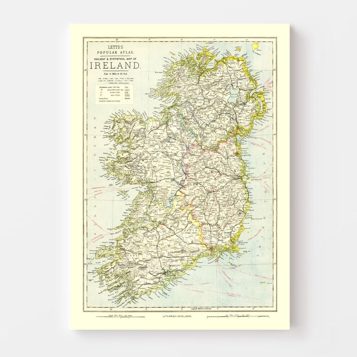 Vintage Map of Ireland 1883 Wall Art