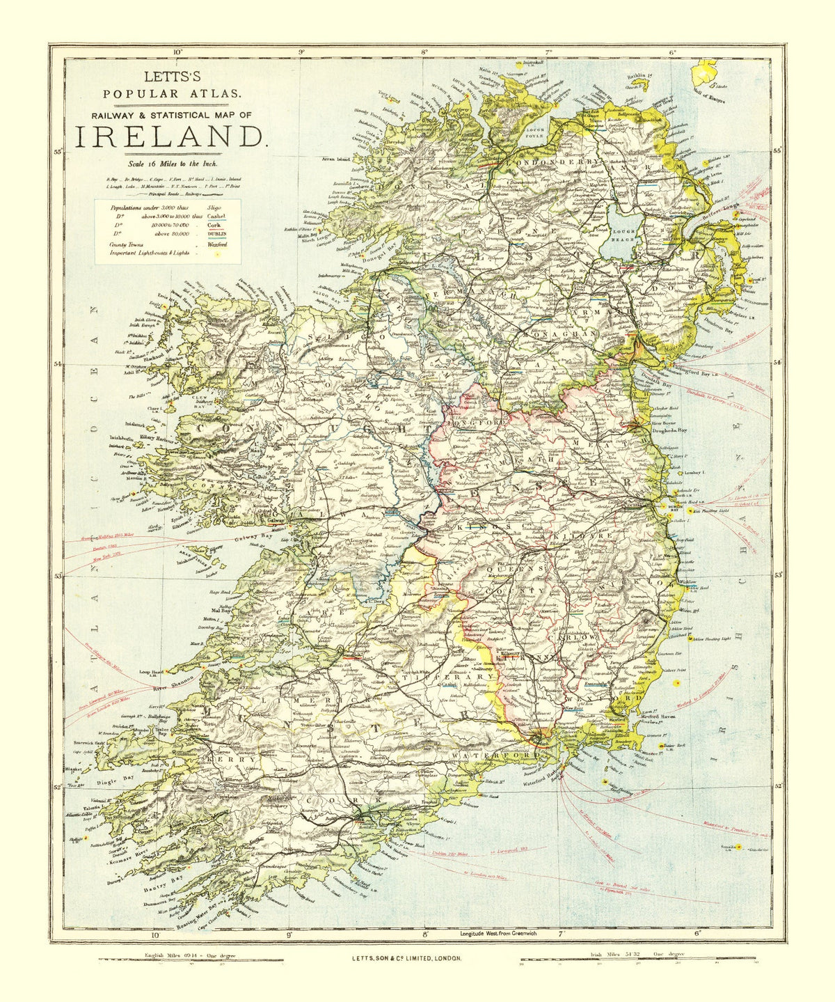 Vintage Map of Ireland 1883 Wall Art