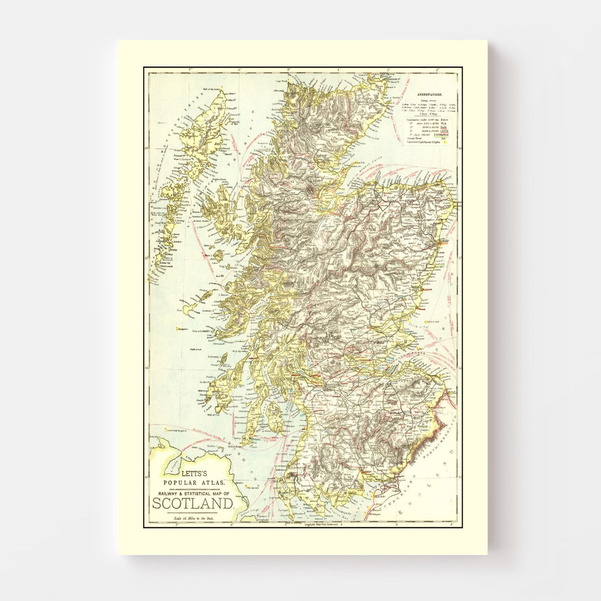 Vintage Map of Scotland 1883 Wall Art