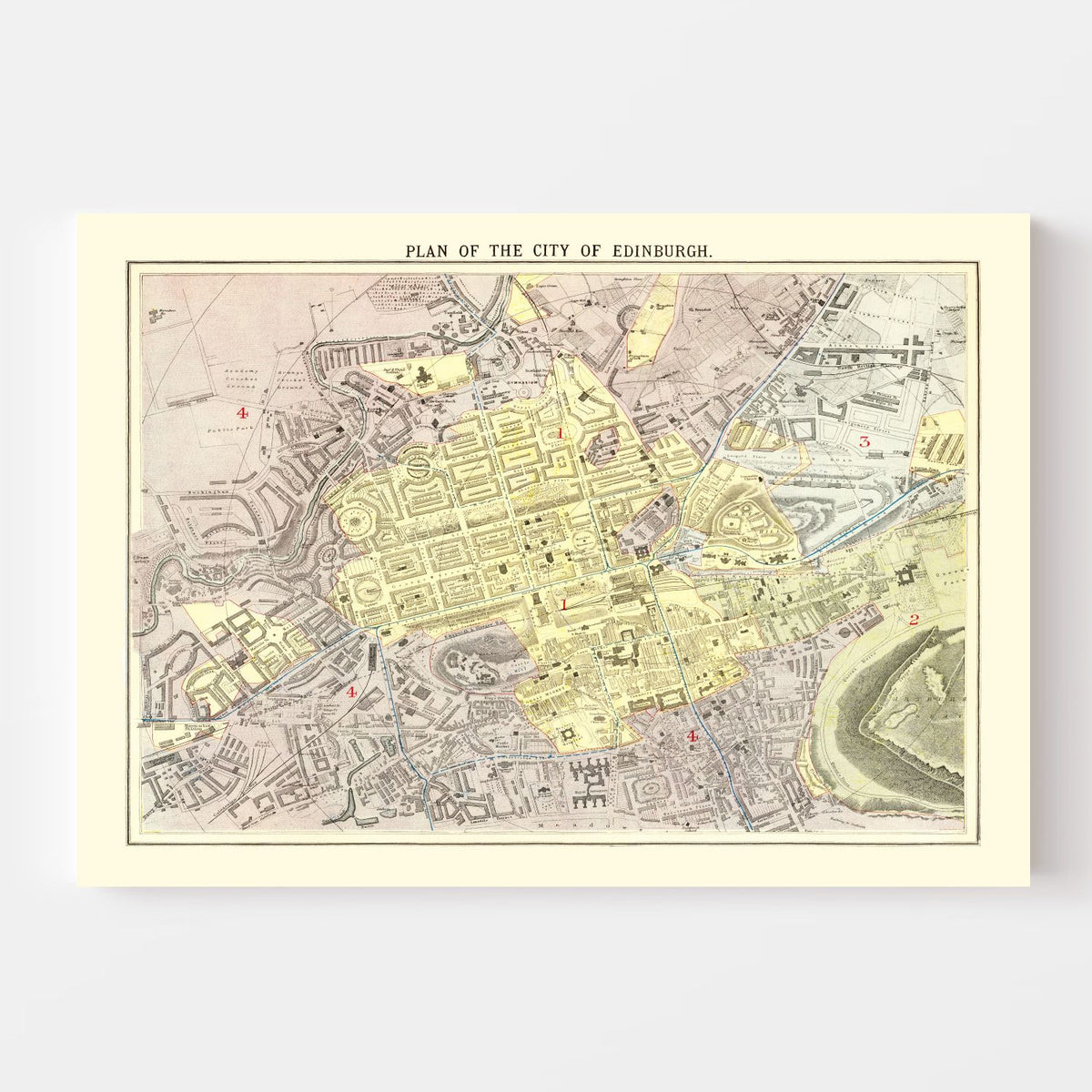 Vintage Map of Edinburgh, Scotland 1883 Wall Art