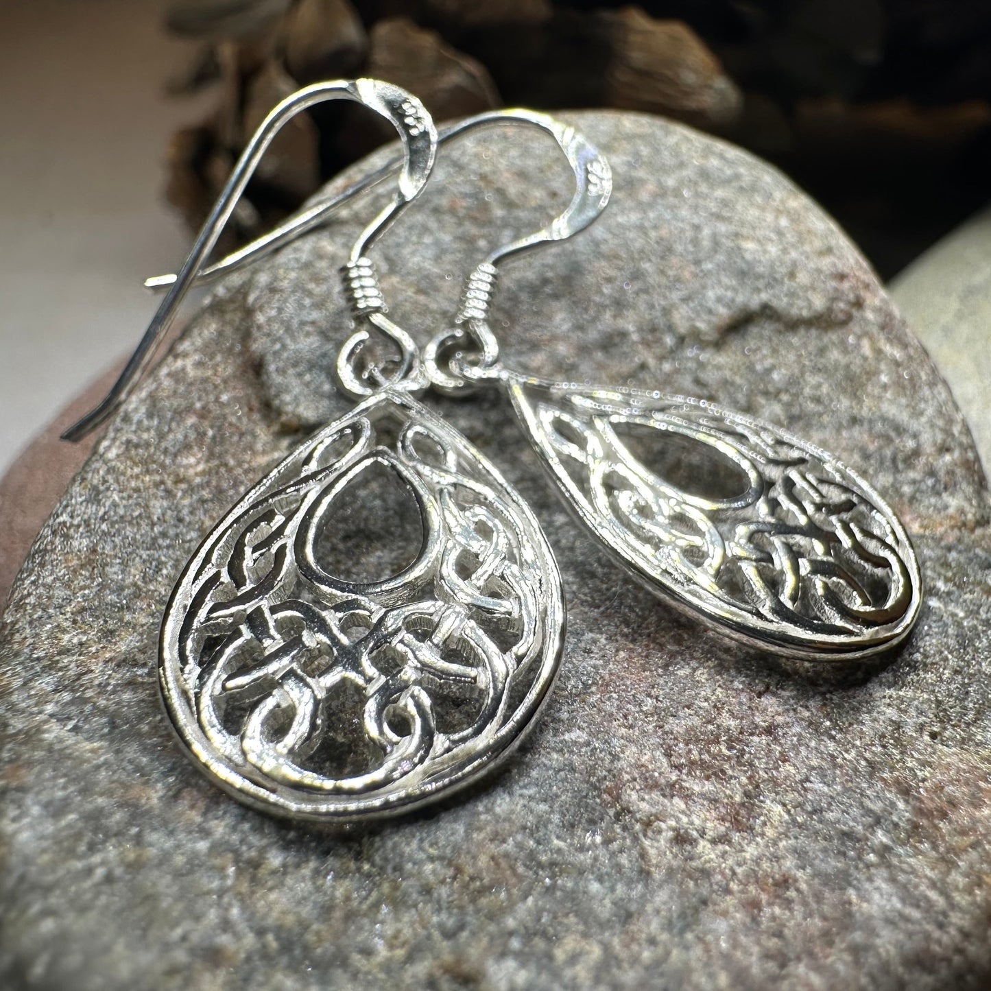 Celtic Teardrop Earrings in Sterling Silver