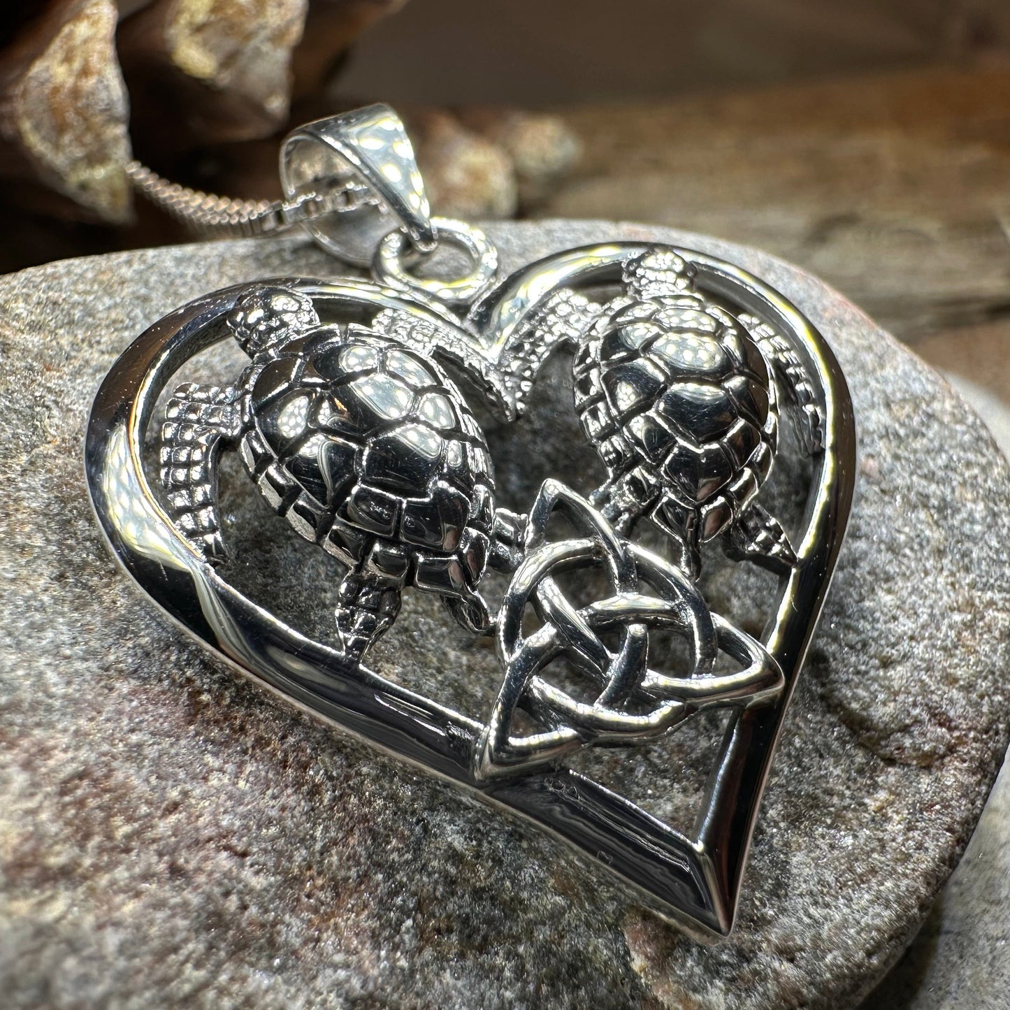 Celtic Turtle Lovers Necklace in Sterling Silver