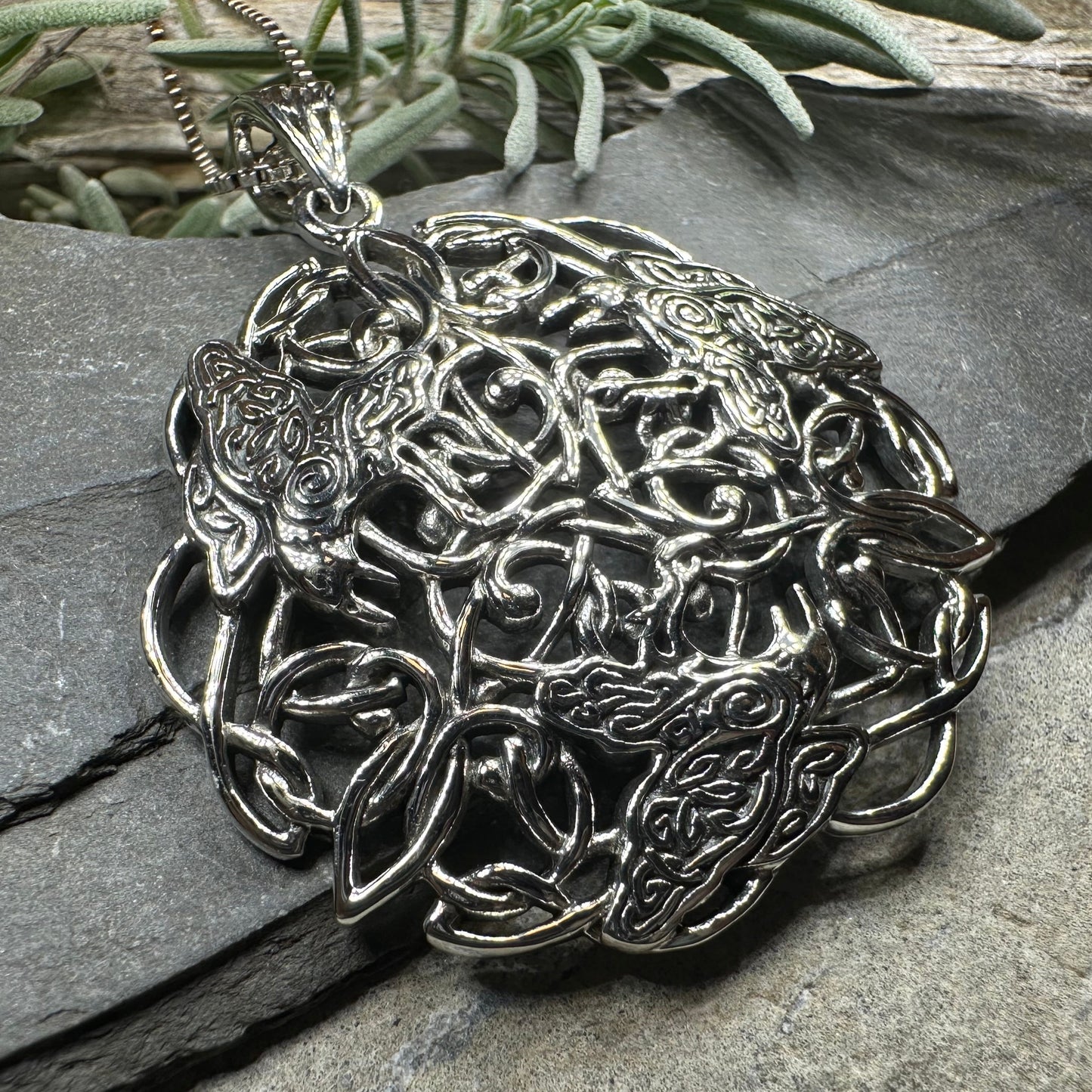Pictish Triple Celtic Raven Necklace in Sterling Silver