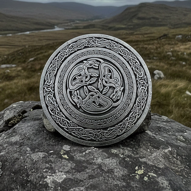Round Celtic Hounds Kilt Belt Buckle - Handmade in Scotland