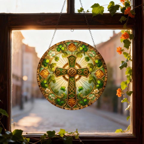 Load image into Gallery viewer, Ireland's Celtic Cross Stained Glass Suncatcher Gift
