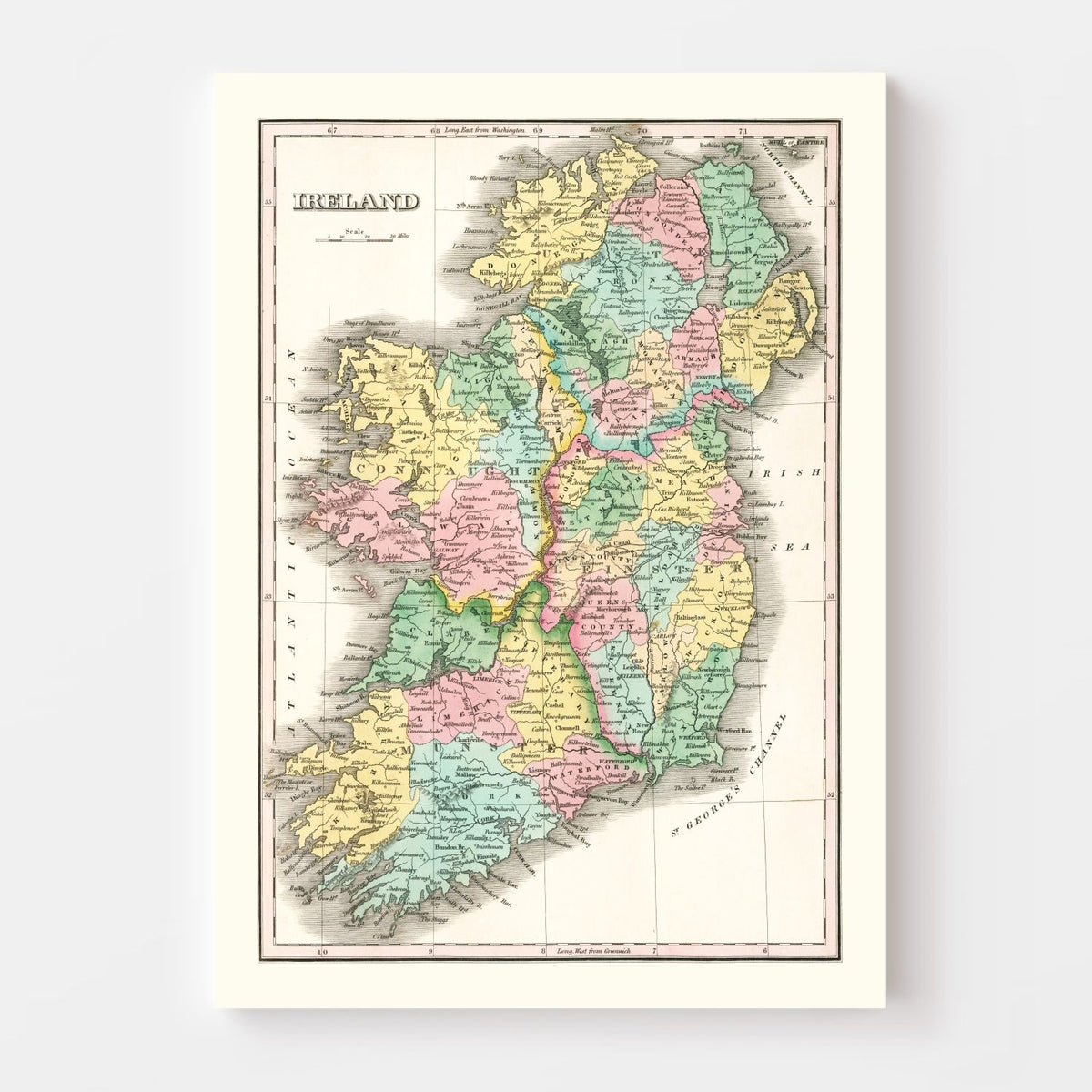 Vintage Map of Ireland 1827 Wall Art