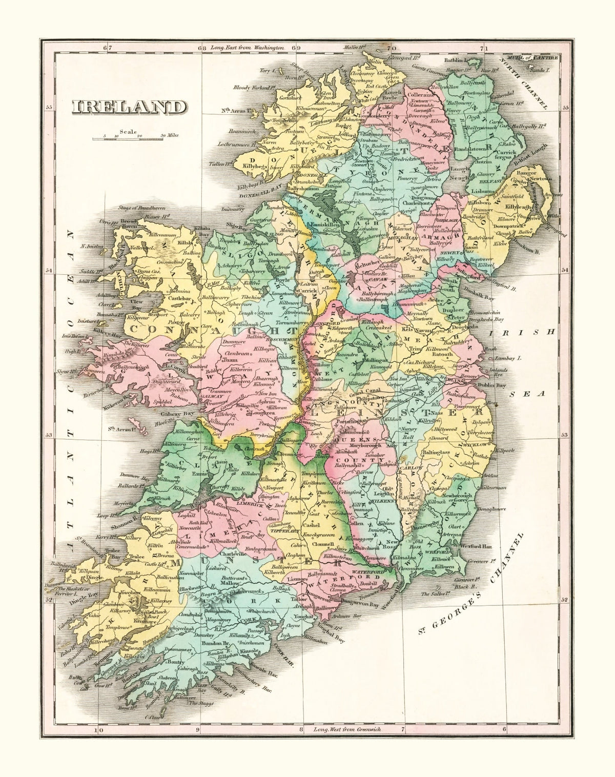 Vintage Map of Ireland 1827 Wall Art