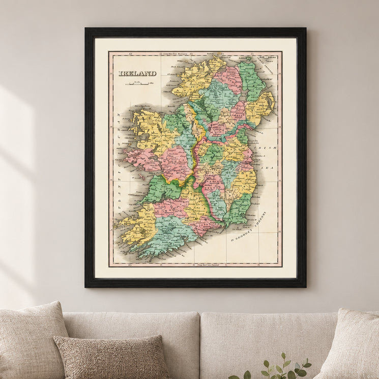 Vintage Map of Ireland 1827 Wall Art