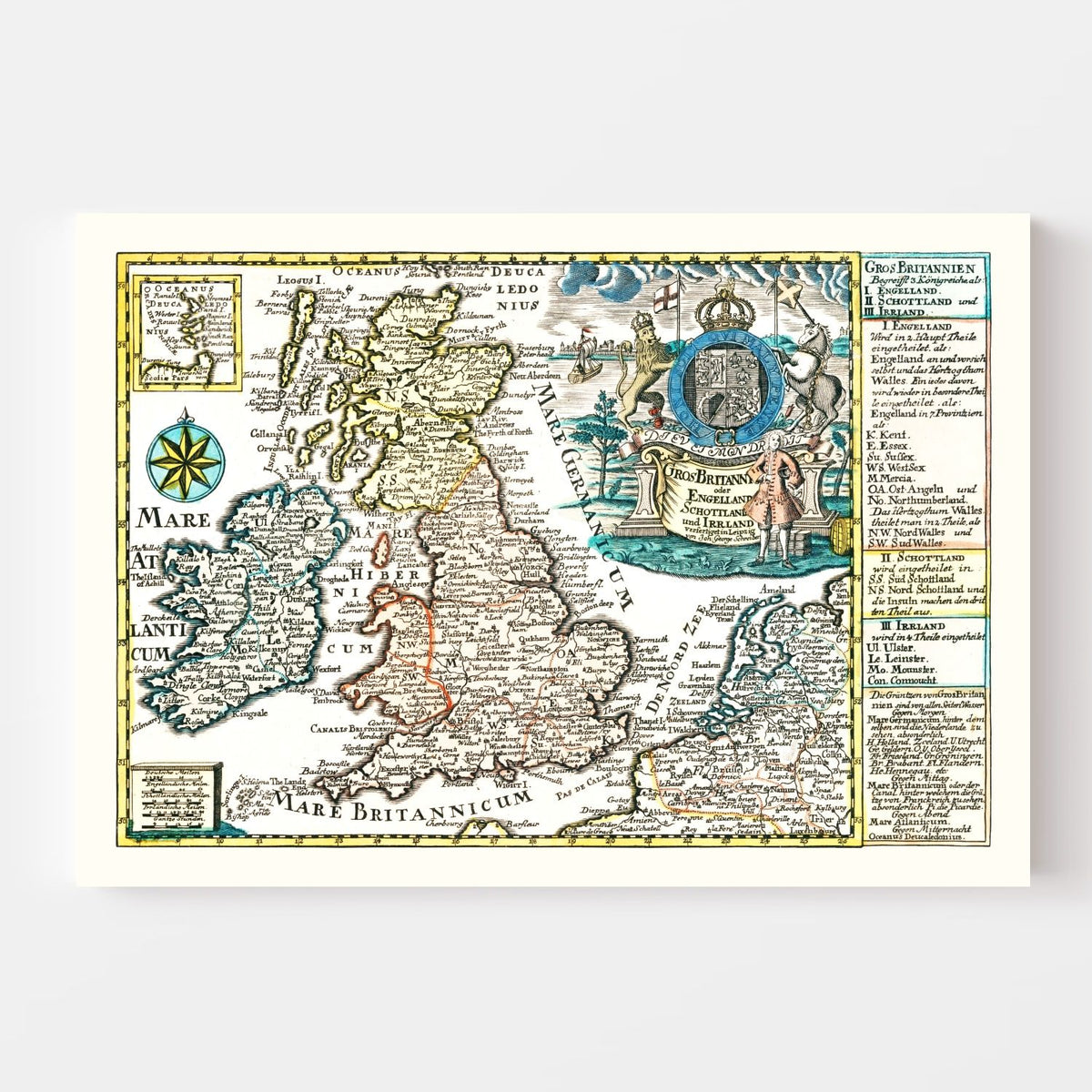 Vintage Map of England, Scotland & Ireland 1790 Wall Art