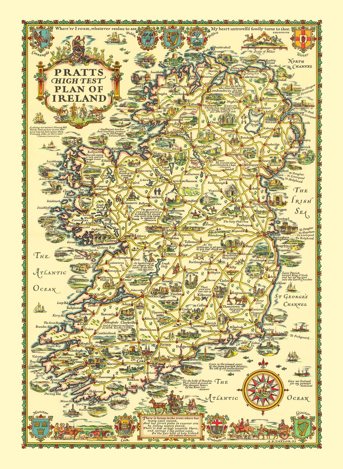 Vintage Map of Ireland 1933 Wall Art