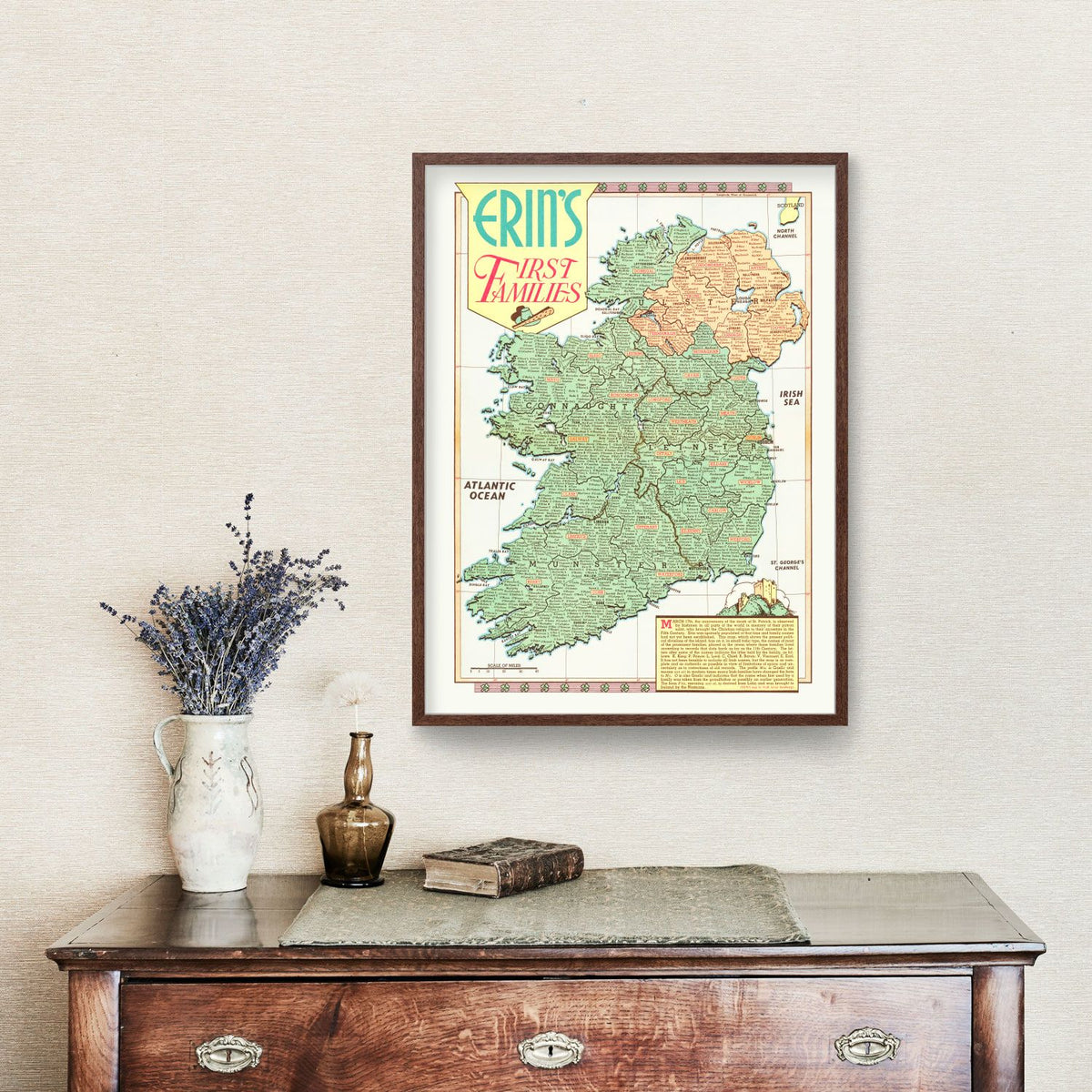 Erin's First Families Map of Ireland 1946 Wall Art