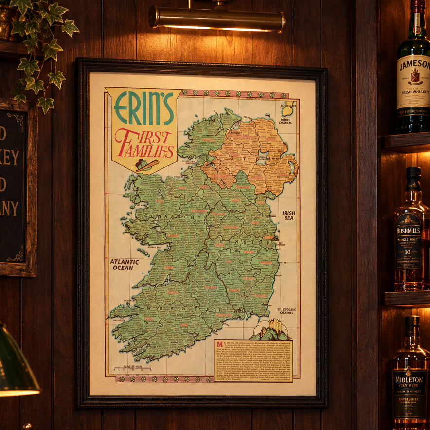 Erin's First Families Map of Ireland 1946 Wall Art