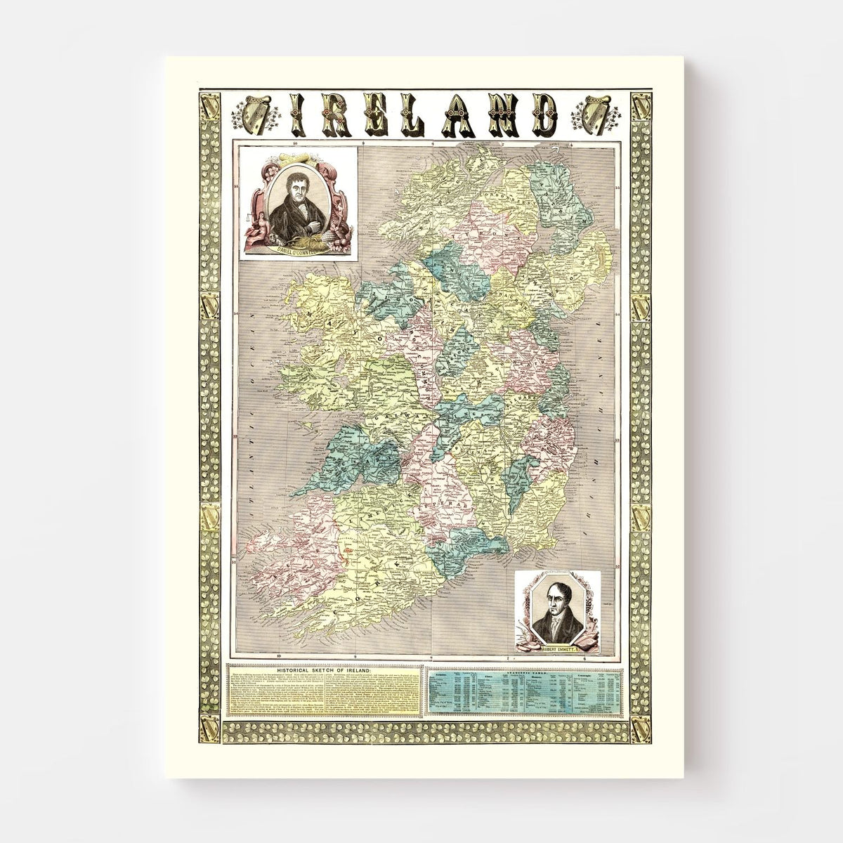 Vintage Map of Ireland 1855 Wall Art