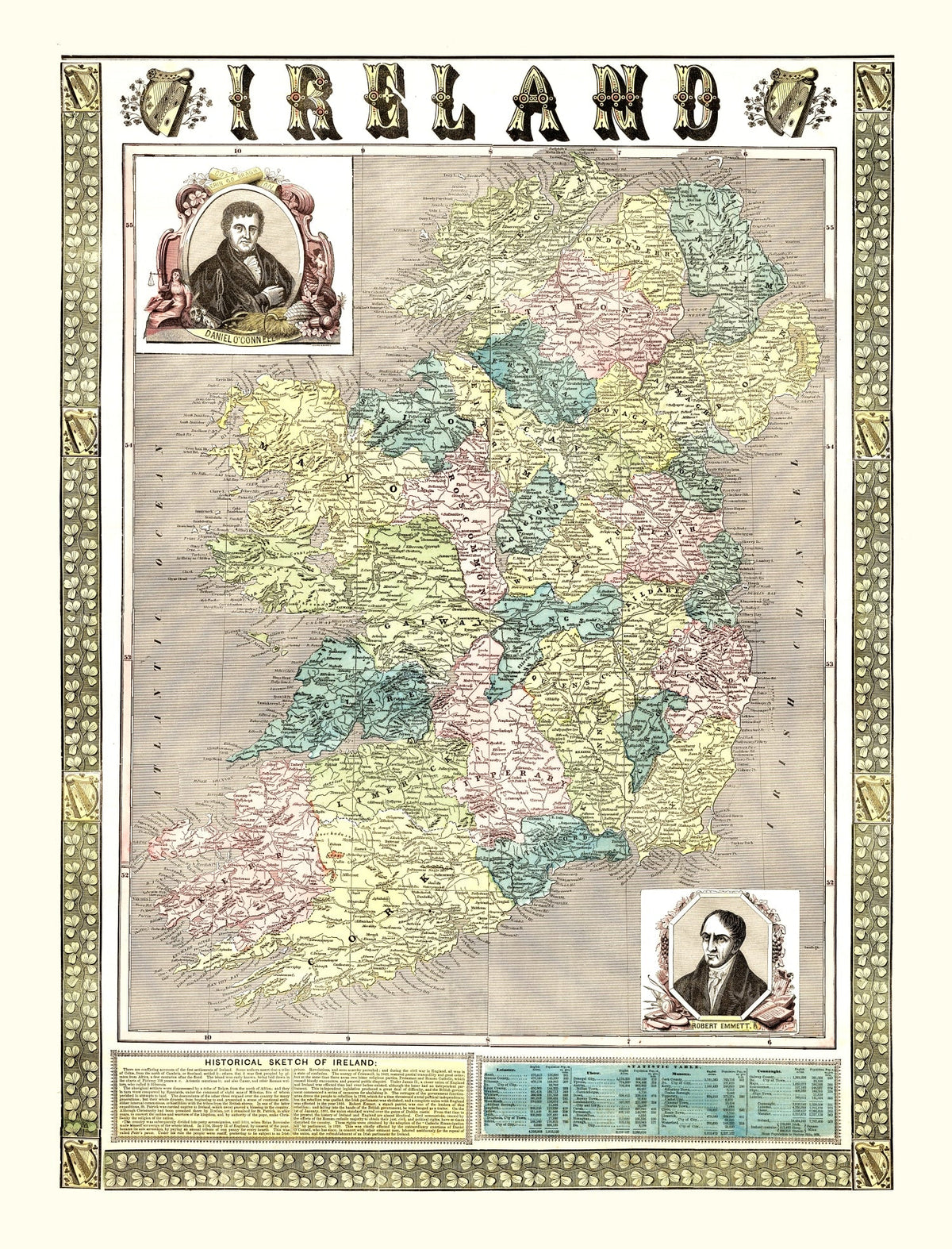 Vintage Map of Ireland 1855 Wall Art