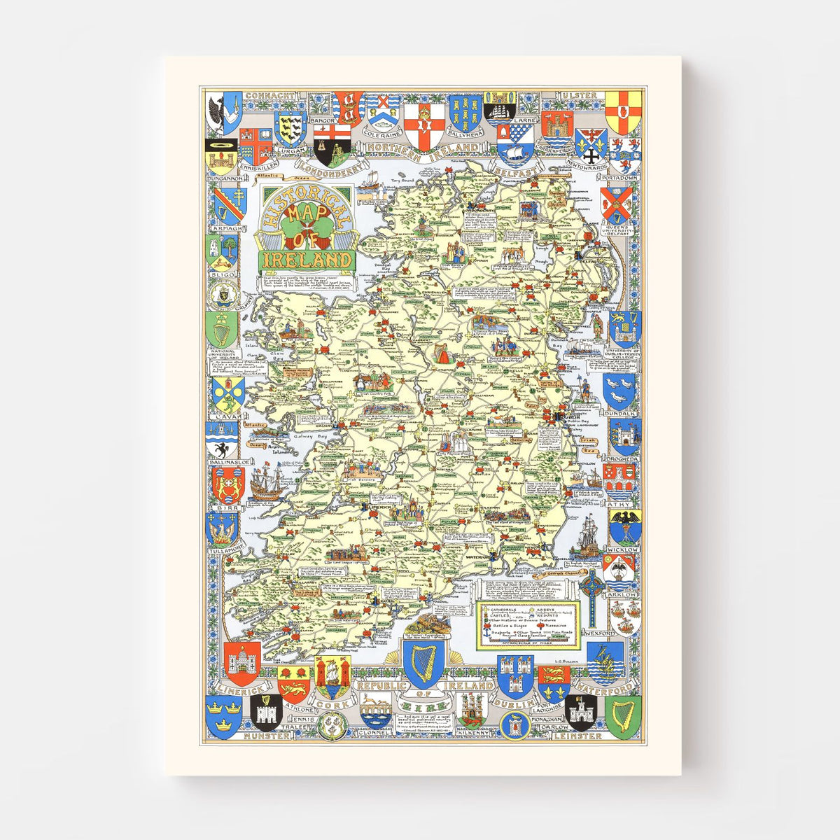 Historical Map of Ireland 1955 Wall Art