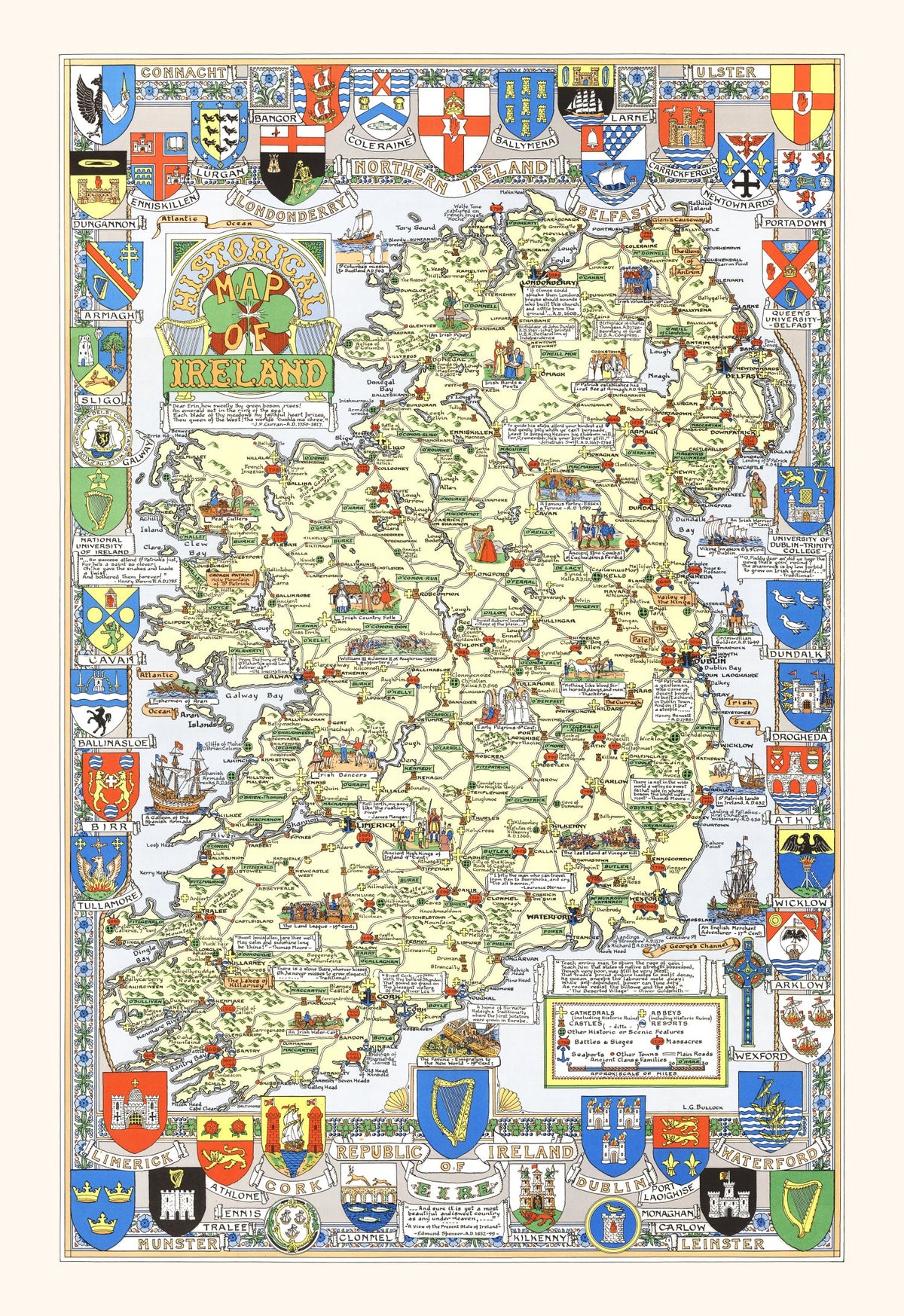 Historical Map of Ireland 1955 Wall Art