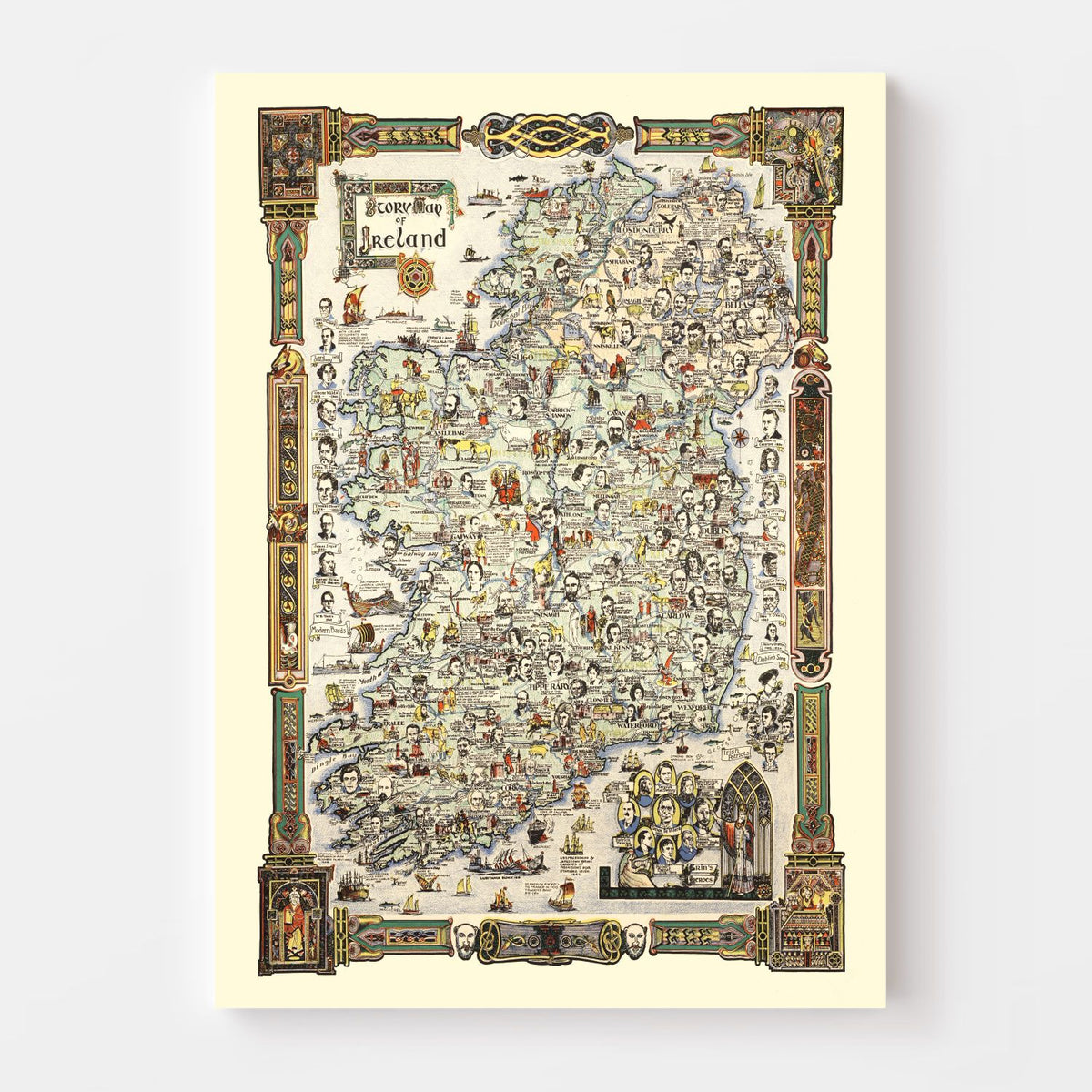 Vintage Story Map of Ireland 1936 Wall Art