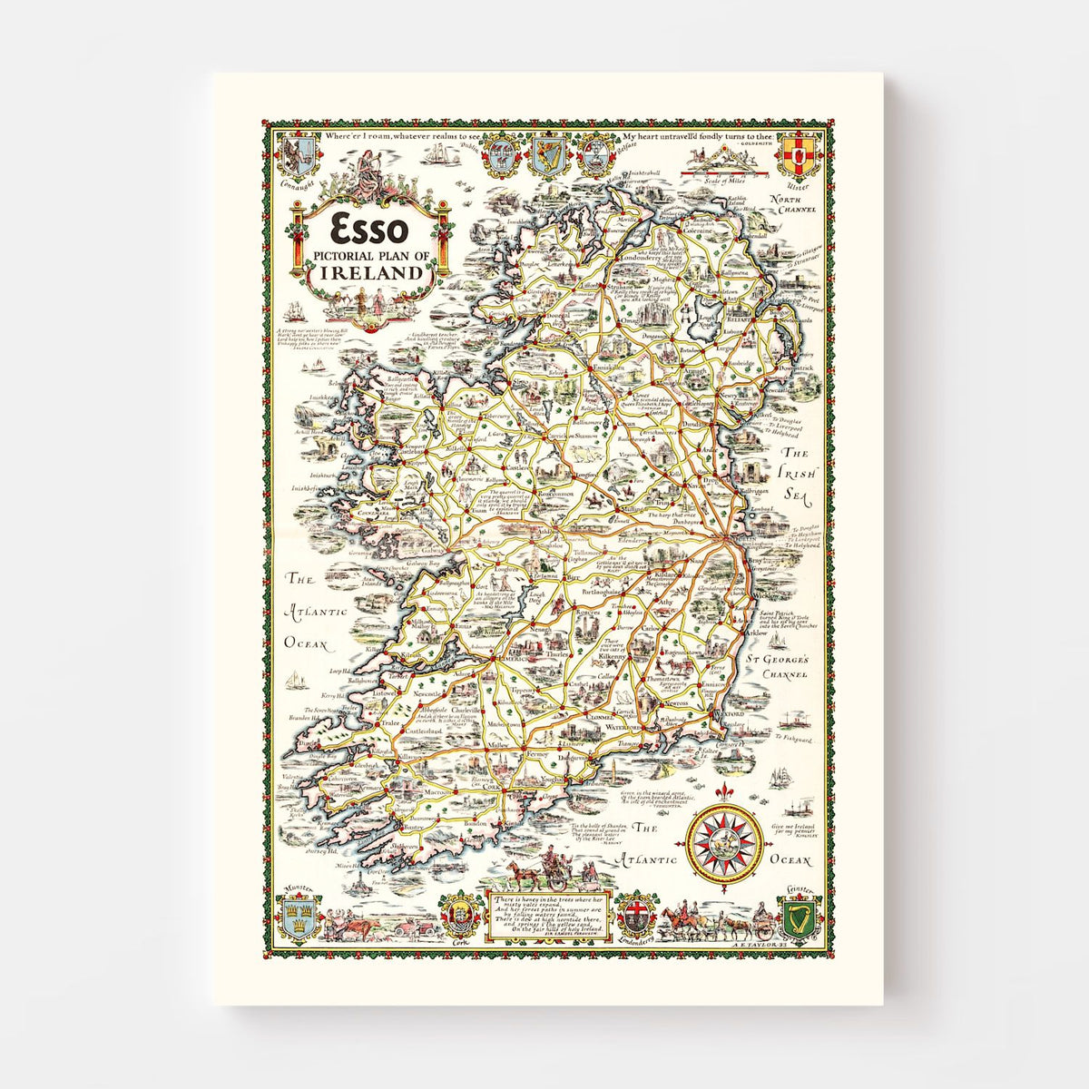 Vintage Pictorial Plan of Ireland 1933 Wall Art