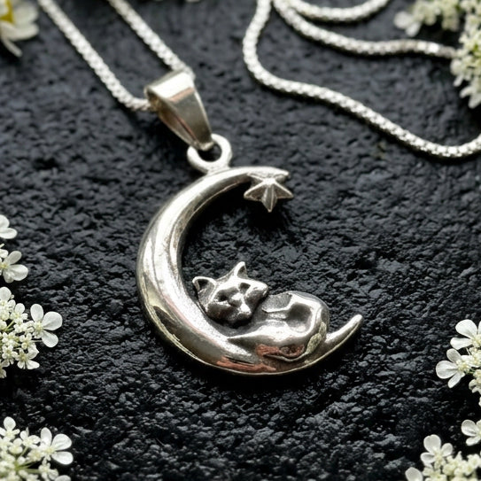 Fox on the Moon Necklace in Sterling Silver
