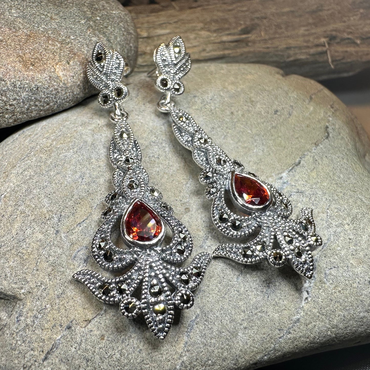 Nour Garnet Marcasite Earrings