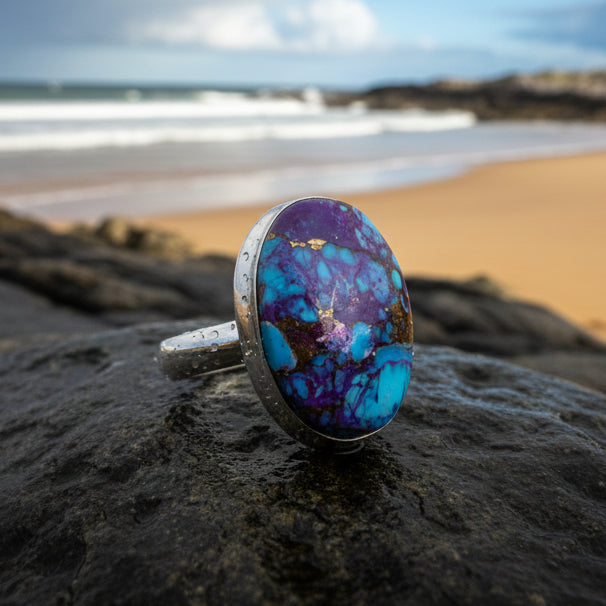 Purple Dahlia Turquoise Ring in Sterling Silver