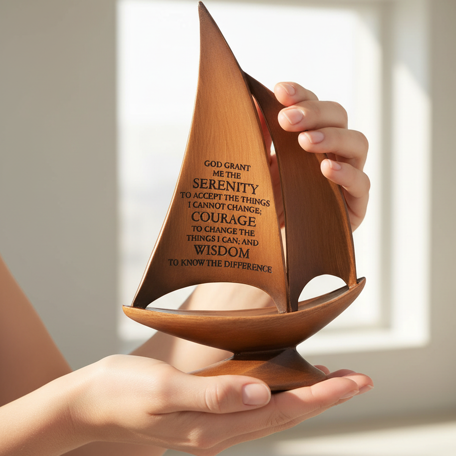 Serenity Prayer Sailboat Statue