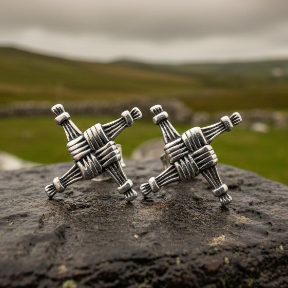 Saint Brigid's Cross Post Earrings in Sterling Silver