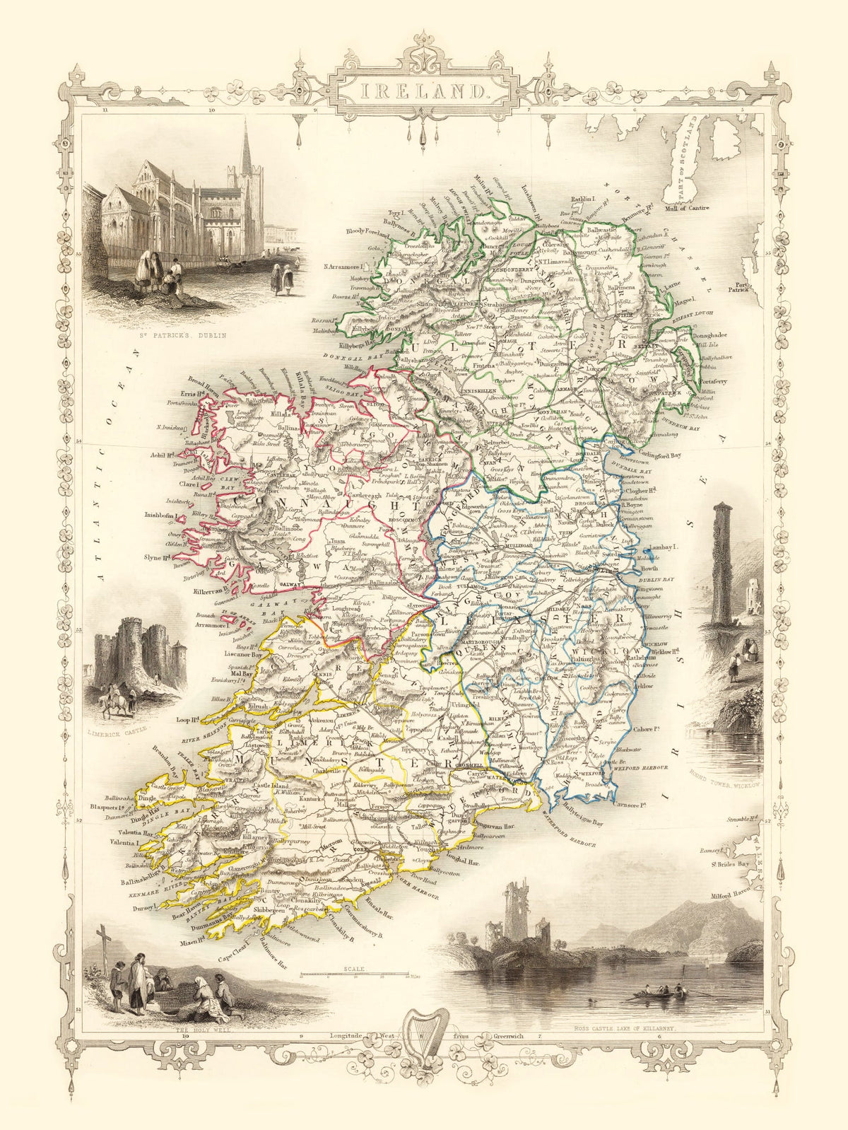 Vintage Map of Ireland 1851 Wall Art
