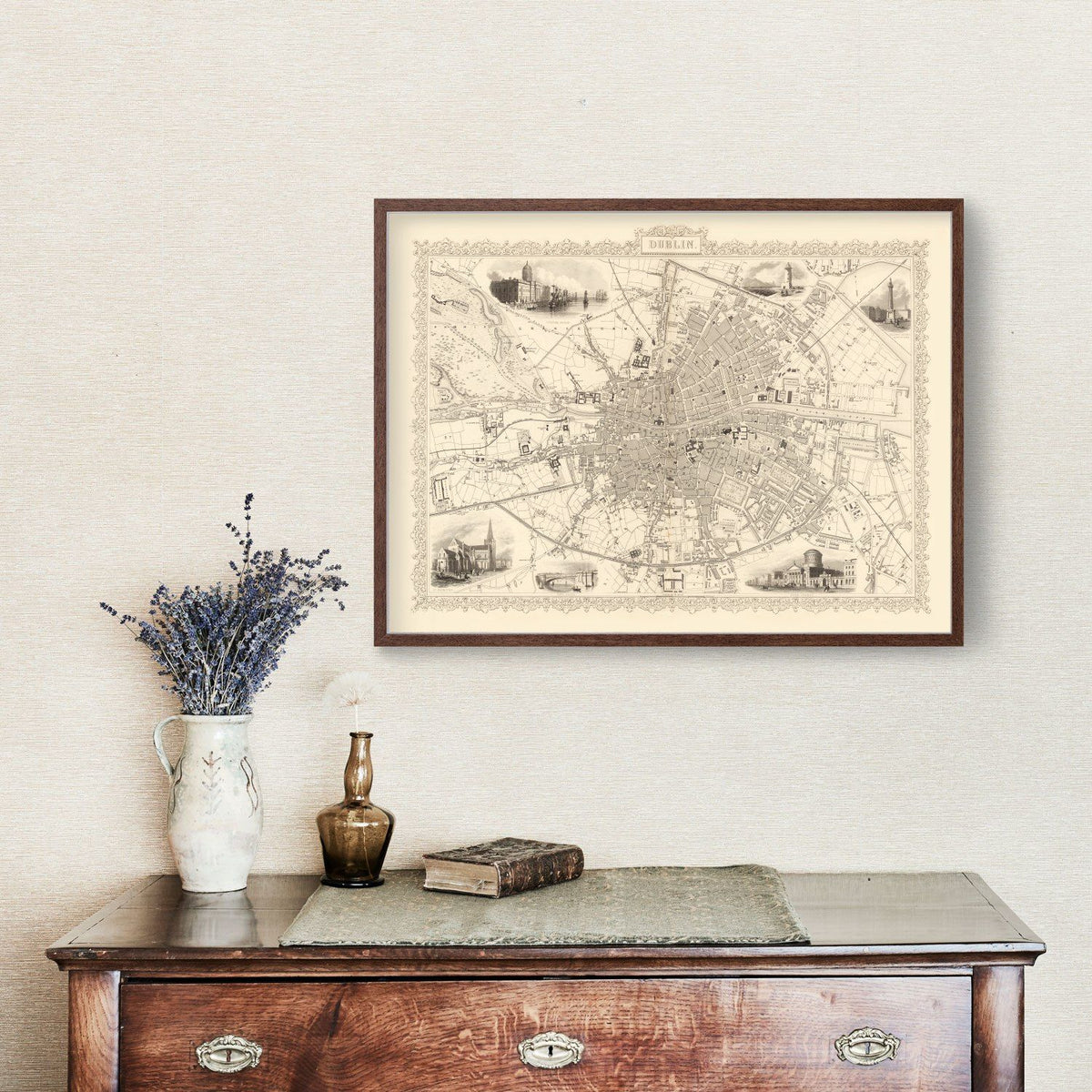Vintage Map of Dublin, Ireland 1851 Wall Art