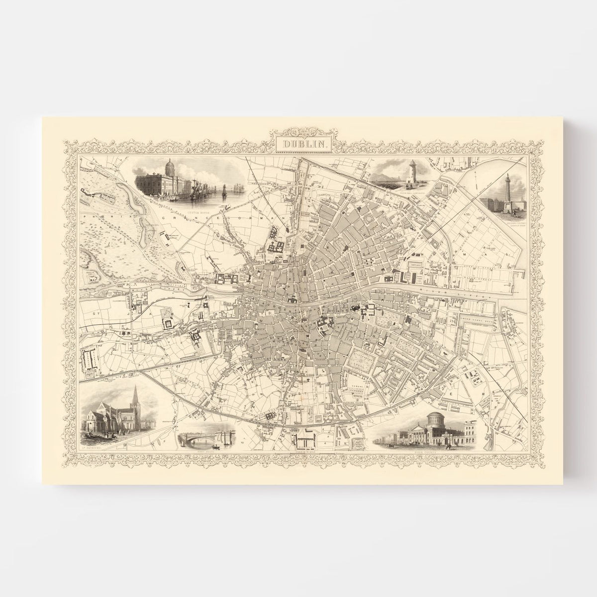 Vintage Map of Dublin, Ireland 1851 Wall Art