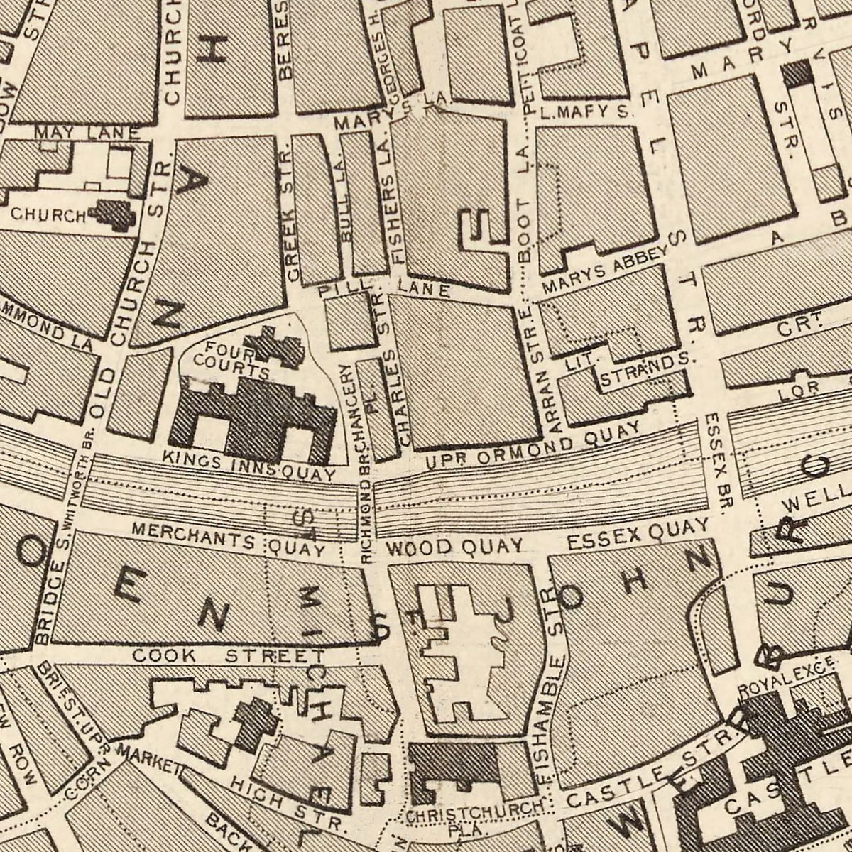 Vintage Map of Dublin, Ireland 1851 Wall Art