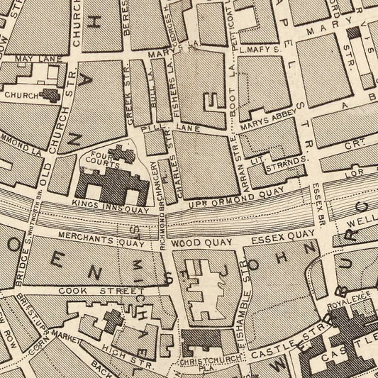Vintage Map of Dublin, Ireland 1851 Wall Art