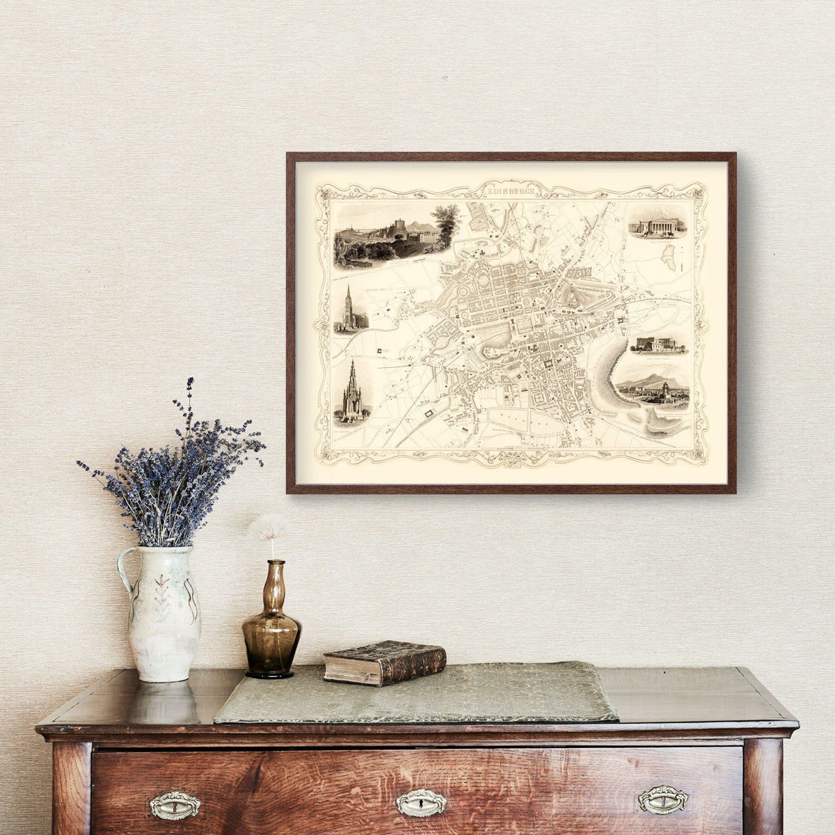 Vintage Map of Edinburgh, Scotland 1851 Wall Art
