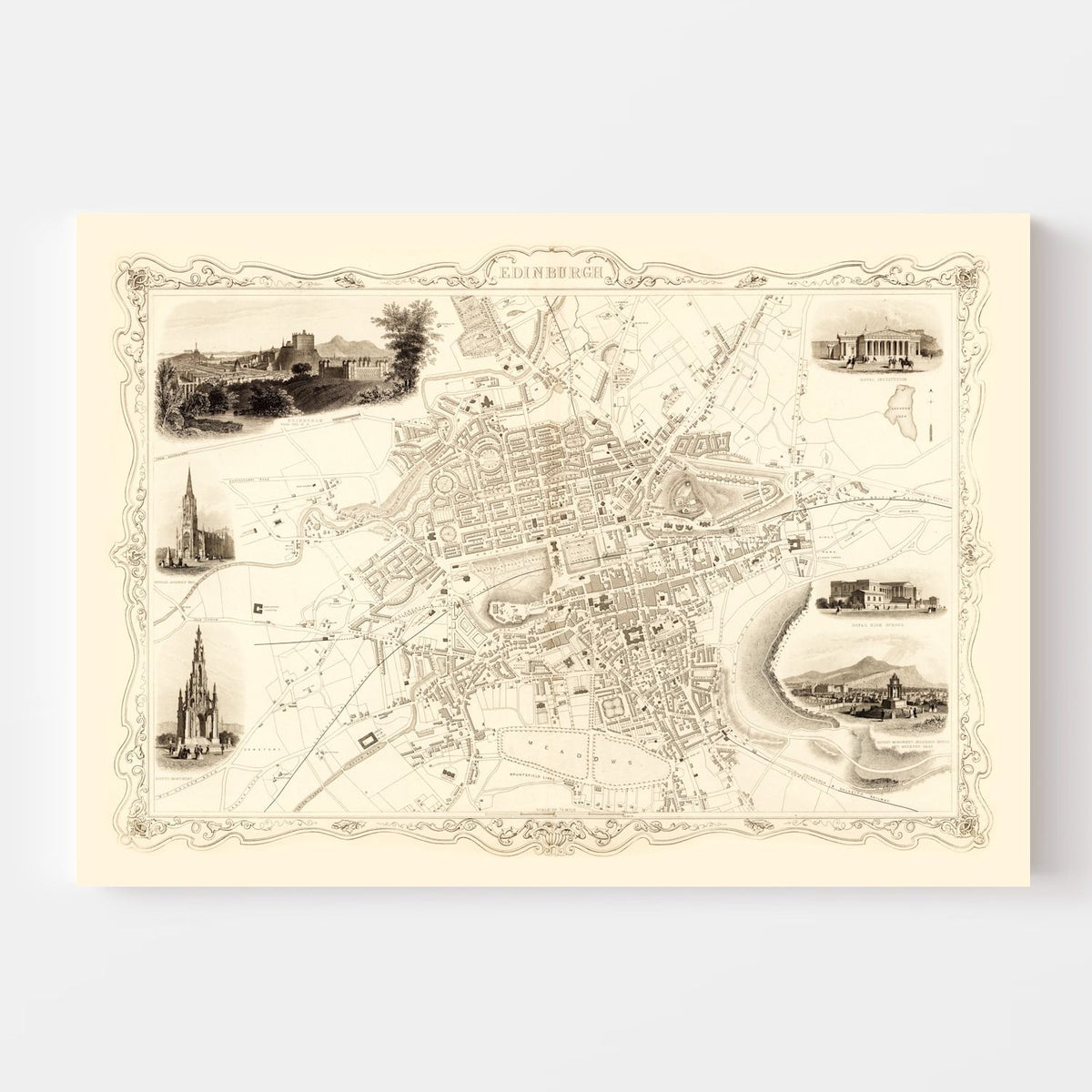Vintage Map of Edinburgh, Scotland 1851 Wall Art