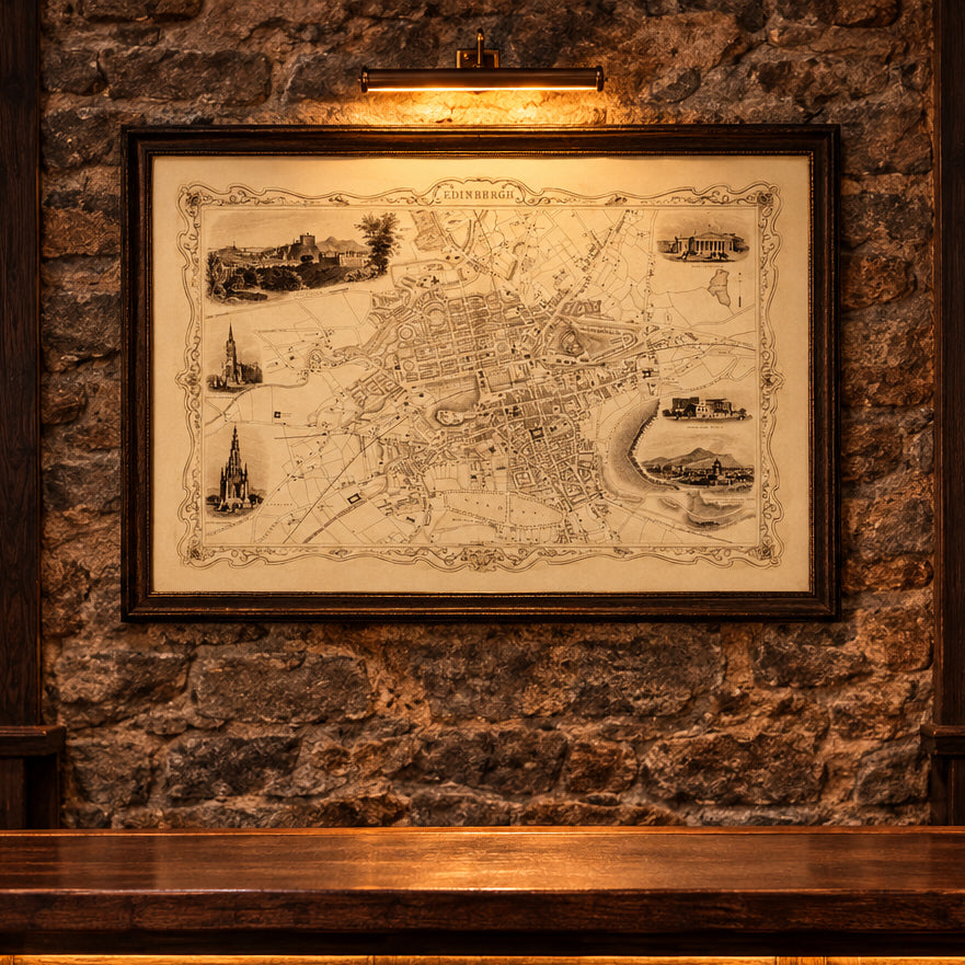 Vintage Map of Edinburgh, Scotland 1851 Wall Art