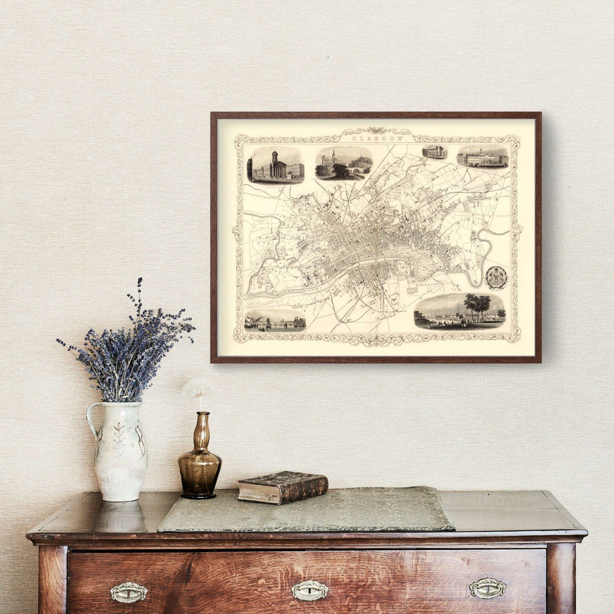 Vintage Map of Glasgow, Scotland 1851 Wall Art