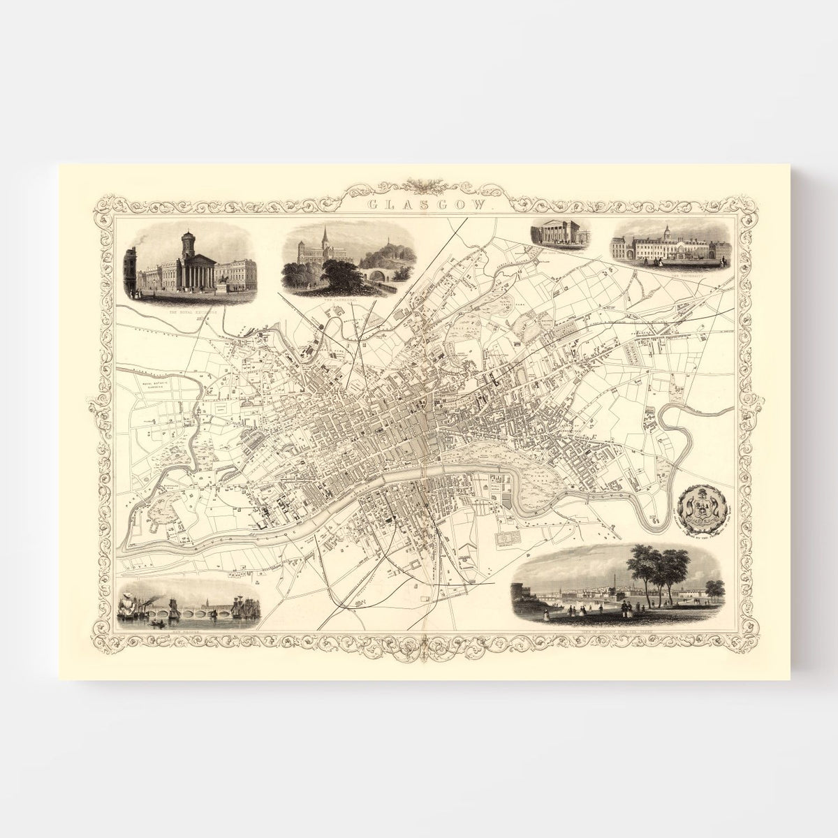 Vintage Map of Glasgow, Scotland 1851 Wall Art